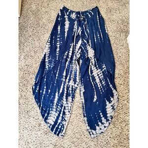 Earthbound Trading Co XL Blue Tie Dye Faux Wrap Wide Leg Pants Boho Viscose NWT